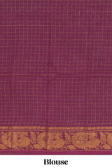 Muted Lavender Chettinad cotton saree with checked body contrasting peacock zari border striped pallu and blouse