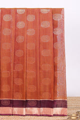 Rust orange zari motifs design silk cotton saree with contrast zari border and blouse