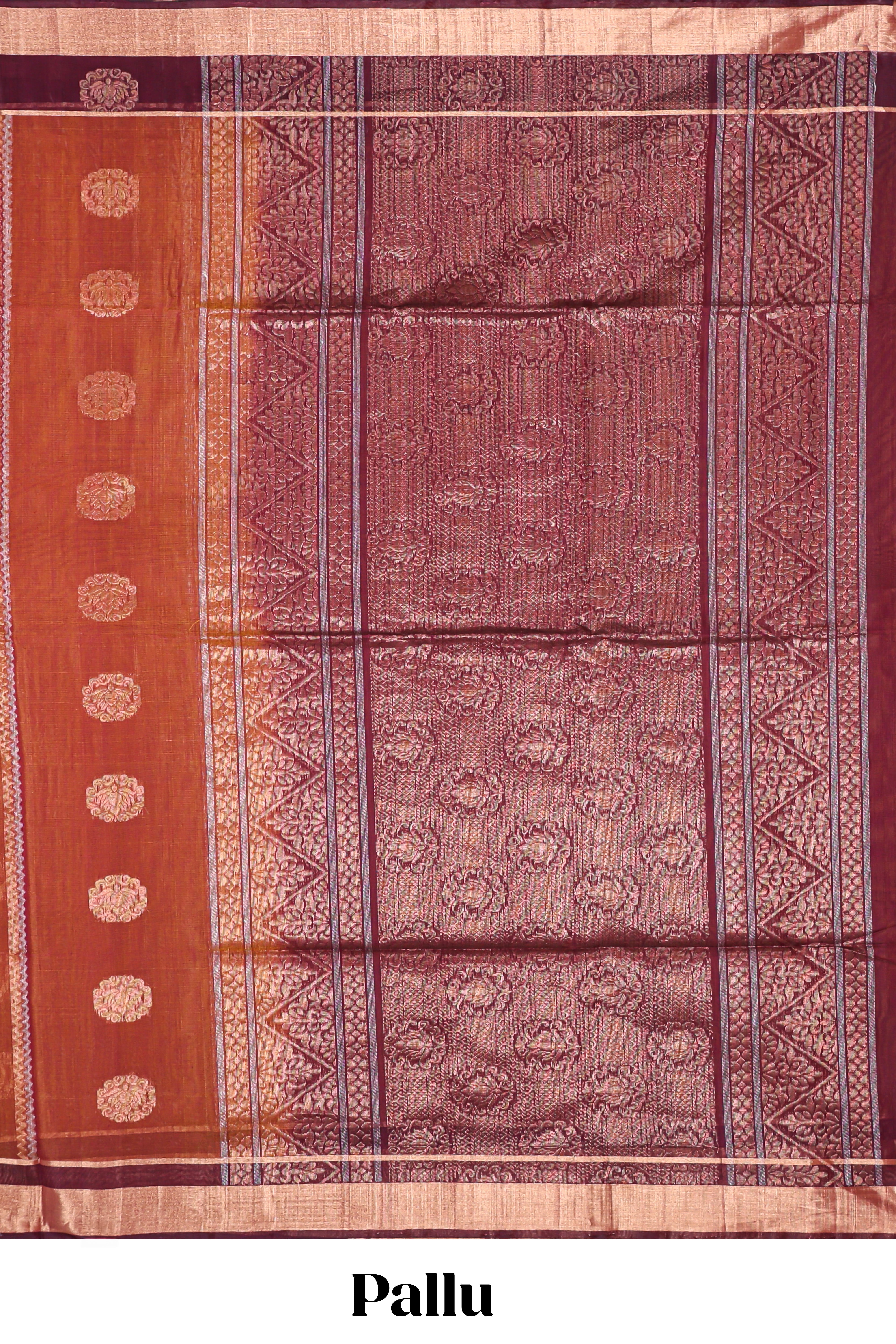 Rust orange zari motifs design silk cotton saree with contrast zari border and blouse