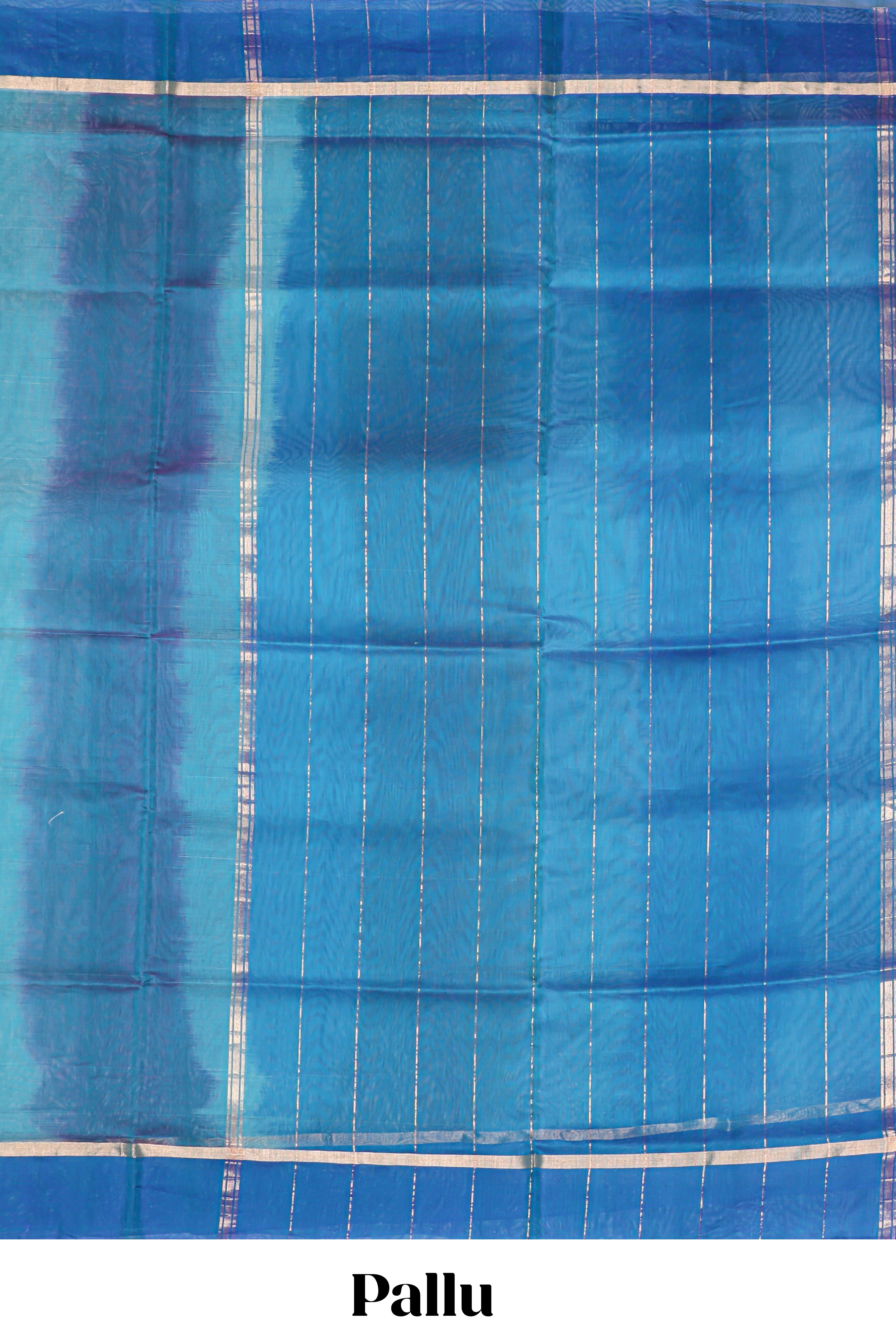 Blue striped shades plain design silk cotton saree with self zari pallu and matching blouse