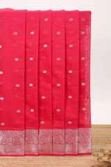 Pink butta designed silk cotton saree with self zari border and blouse