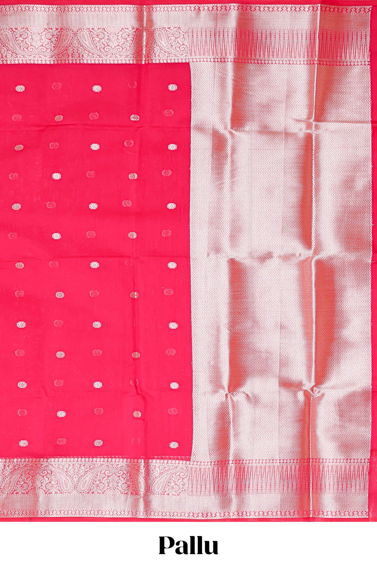 Pink butta designed silk cotton saree with self zari border and blouse