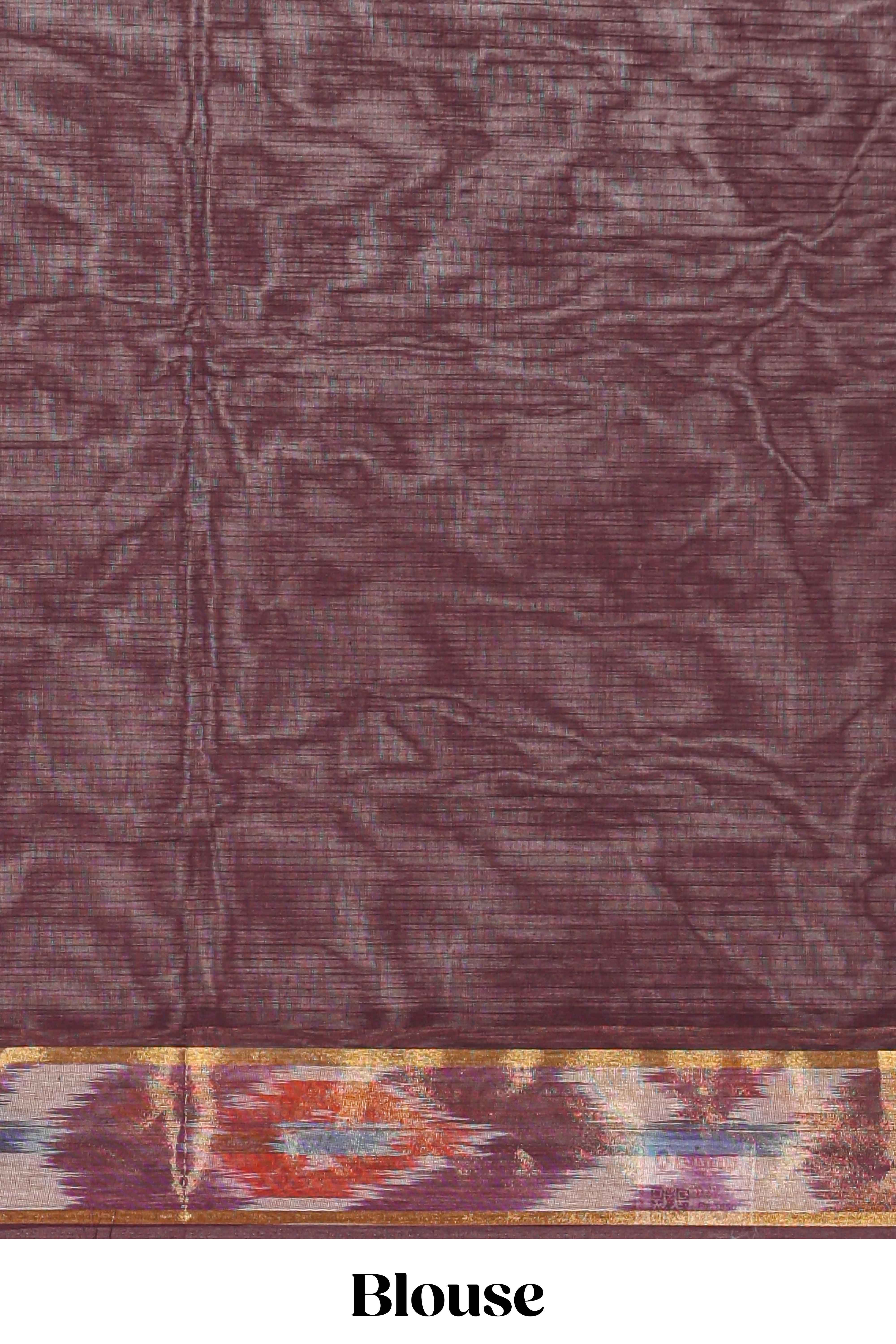 Dark green butta designed silk cotton saree with self zari border and contrast blouse