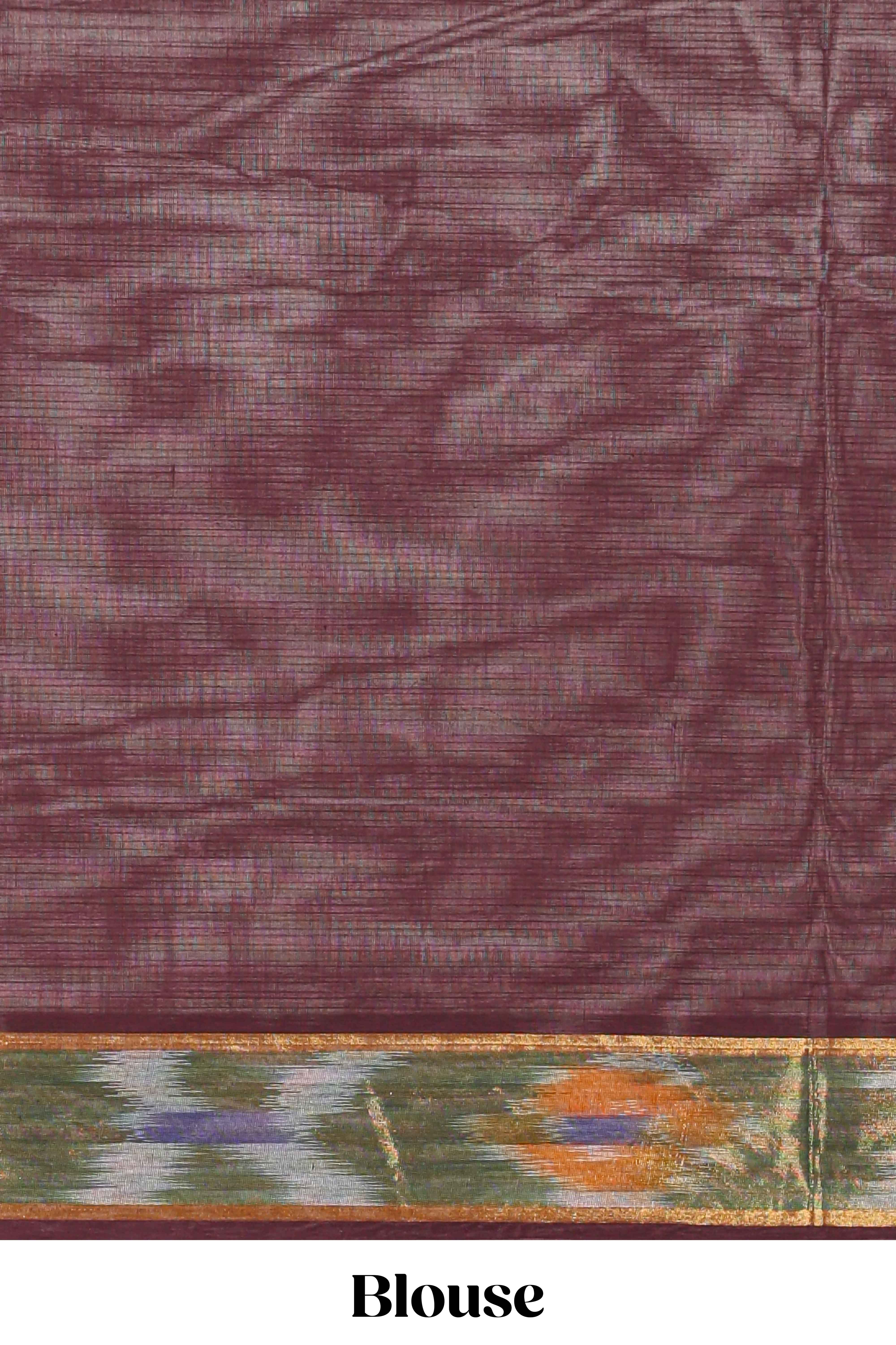 Dark blue butta designed silk cotton saree with self zari border and contrast blouse