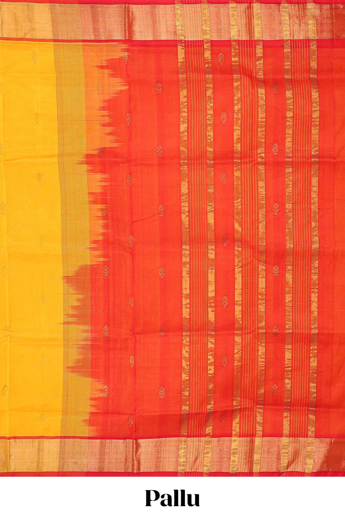 Yellow butta designed silk cotton saree with contrast zari border and blouse