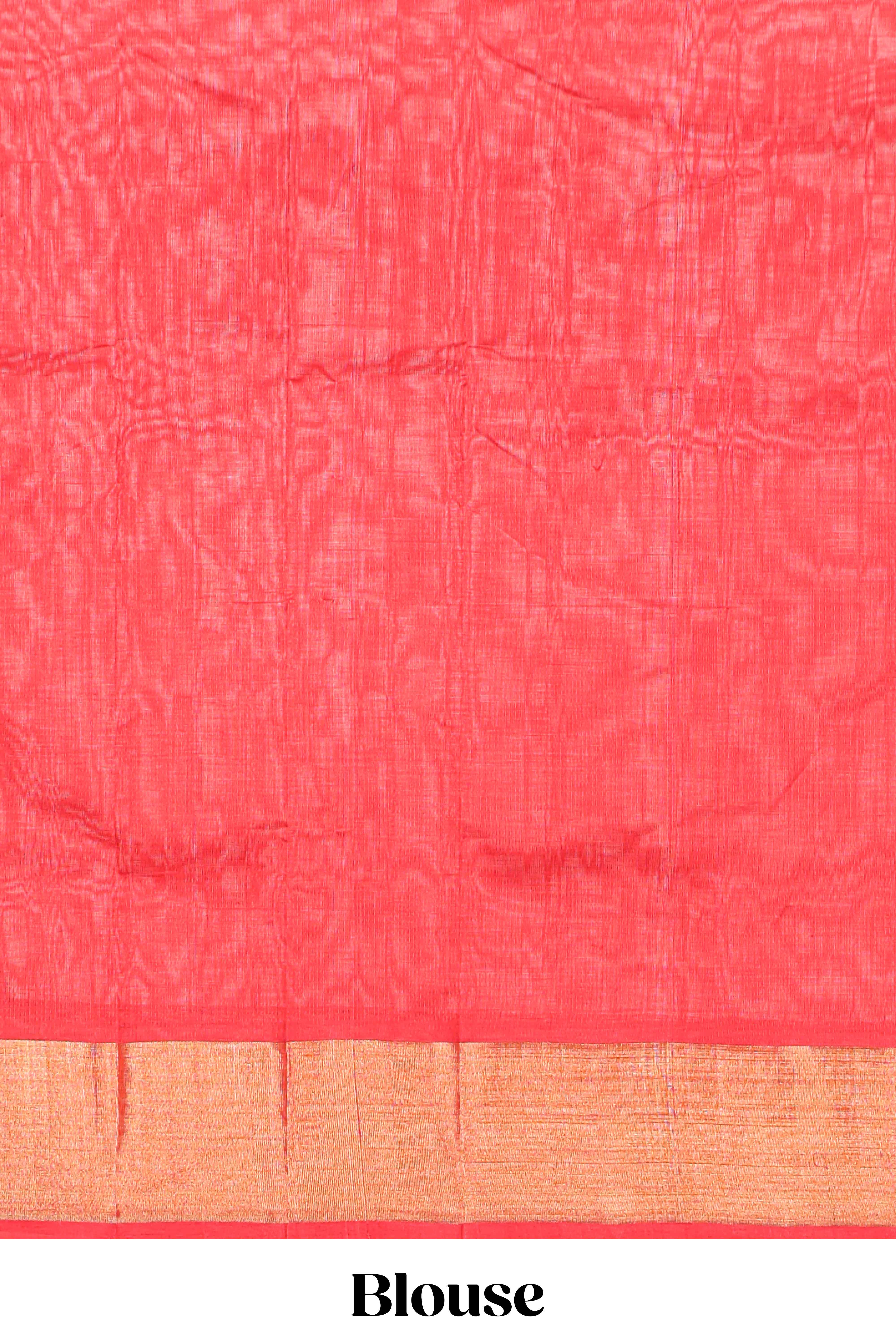 Yellow butta designed silk cotton saree with contrast zari border and blouse