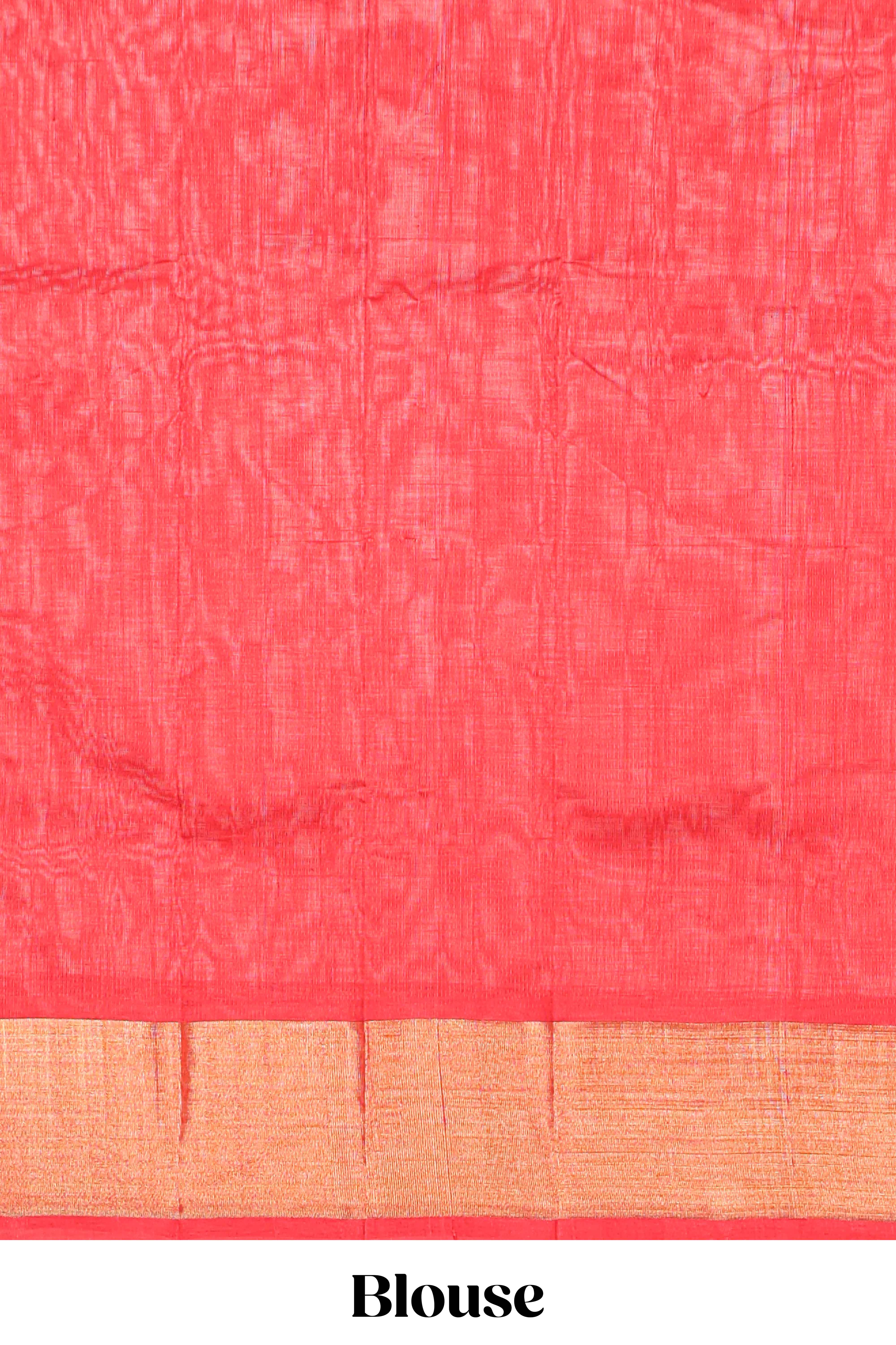 Light blue butta designed silk cotton saree with contrast zari border and blouse