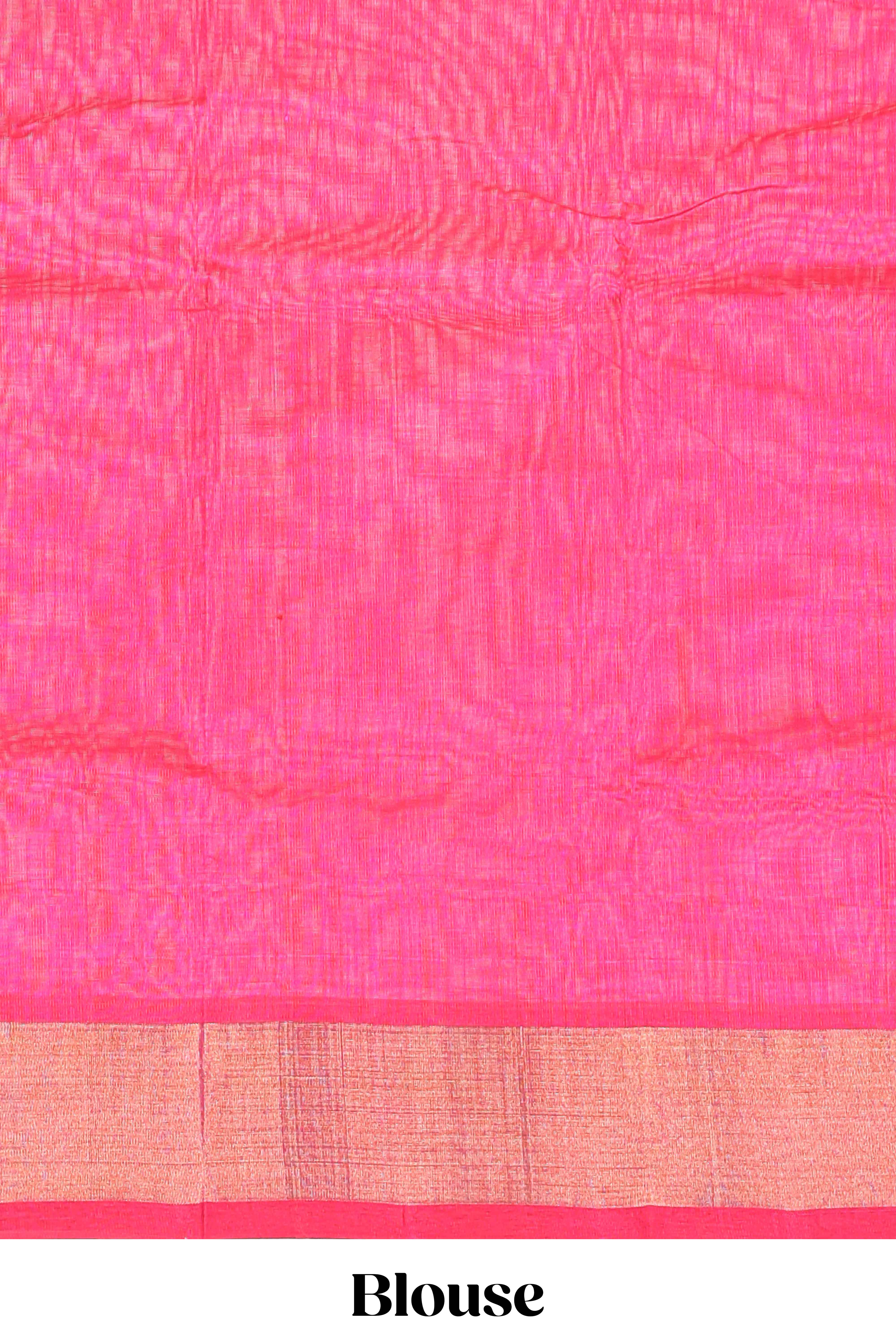 Blue butta designed silk cotton saree with contrast zari border and blouse