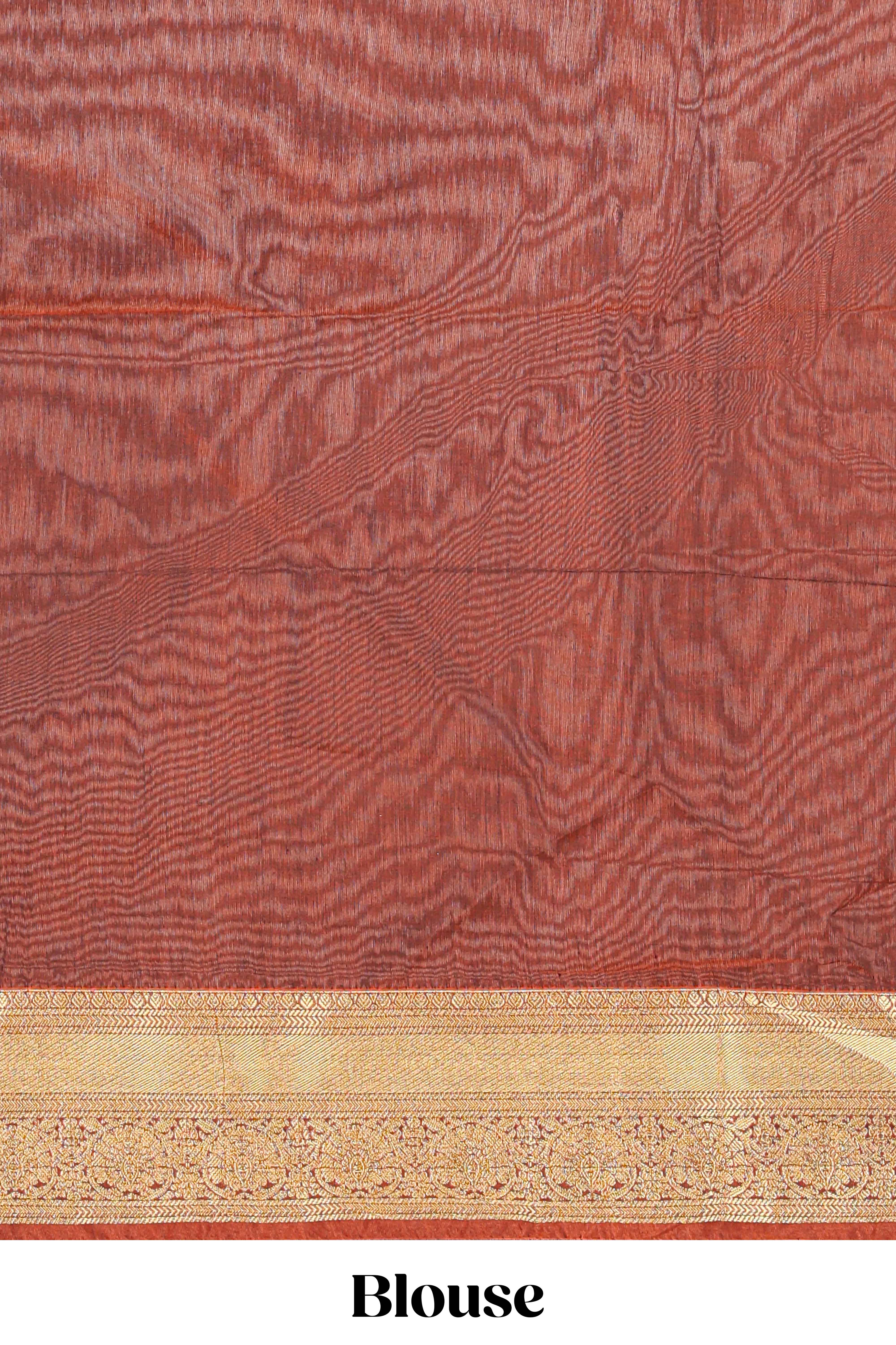 Dark green butta designed silk cotton saree with contrast zari border and blouse