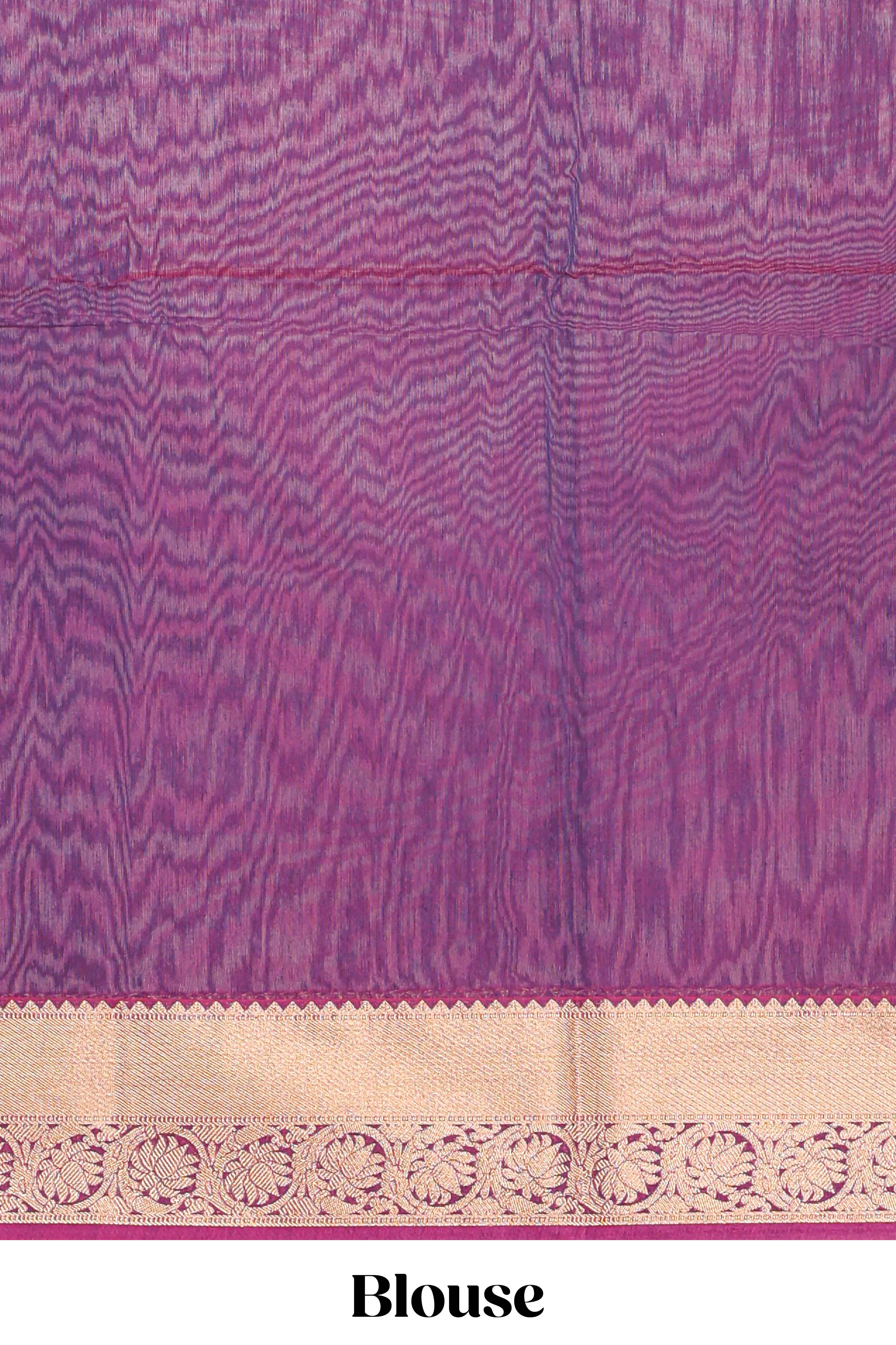 Blue butta designed silk cotton saree with contrast zari border and contrast blouse