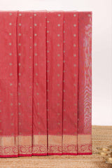 Red butta designed silk cotton saree with self zari border and matching blouse
