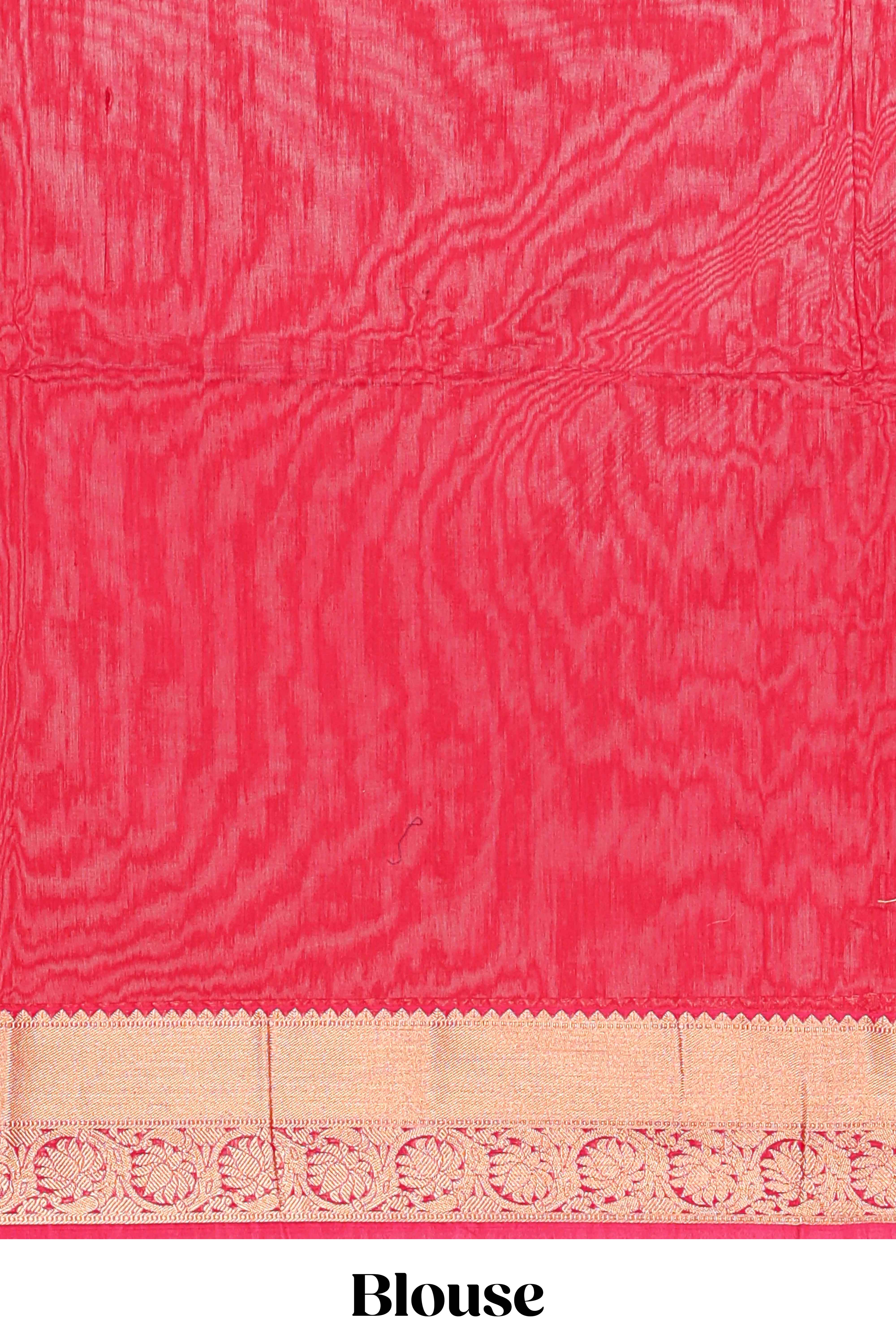 Red butta designed silk cotton saree with self zari border and matching blouse