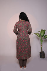 Brown floral motifs 3/4 slevee salwar suit with matching pant and printed dupatta