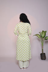 Green floral motifs 3/4 slevee salwar suit with matching pant and printed dupatta