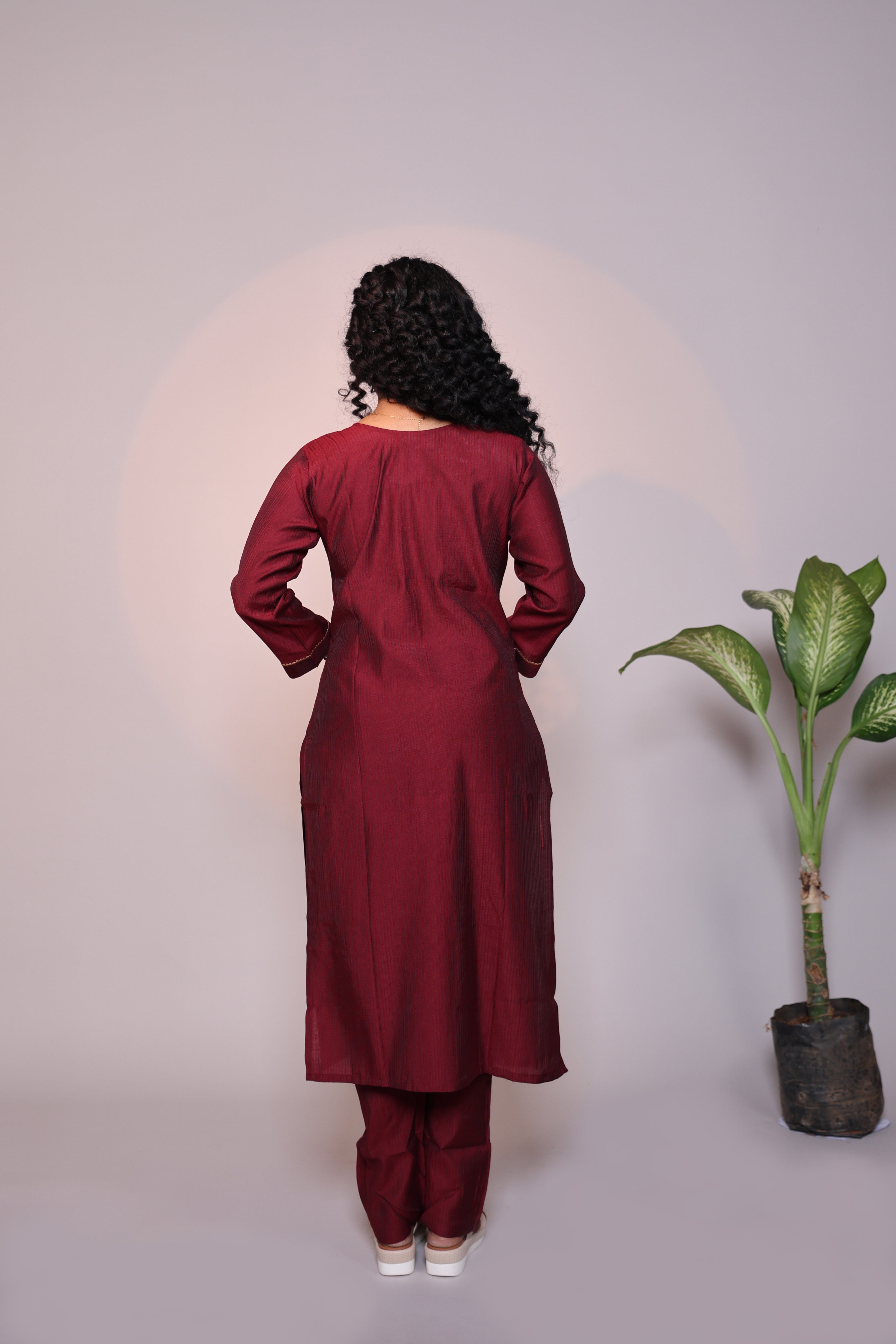 Maroon embroidery 3/4 slevee salwar suit with matching pant and floral printed dupatta