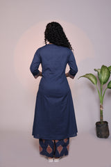 Blue V neck butta design 3/4 slevee salwar suit with matching pant and floral printed dupatta