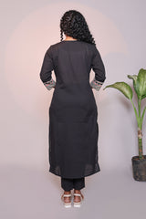 Black motifs design 3/4 slevee salwar suit with matching pant and floral printed dupatta