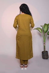 Olive green motifs design 3/4 slevee salwar suit with matching pant and floral printed dupatta