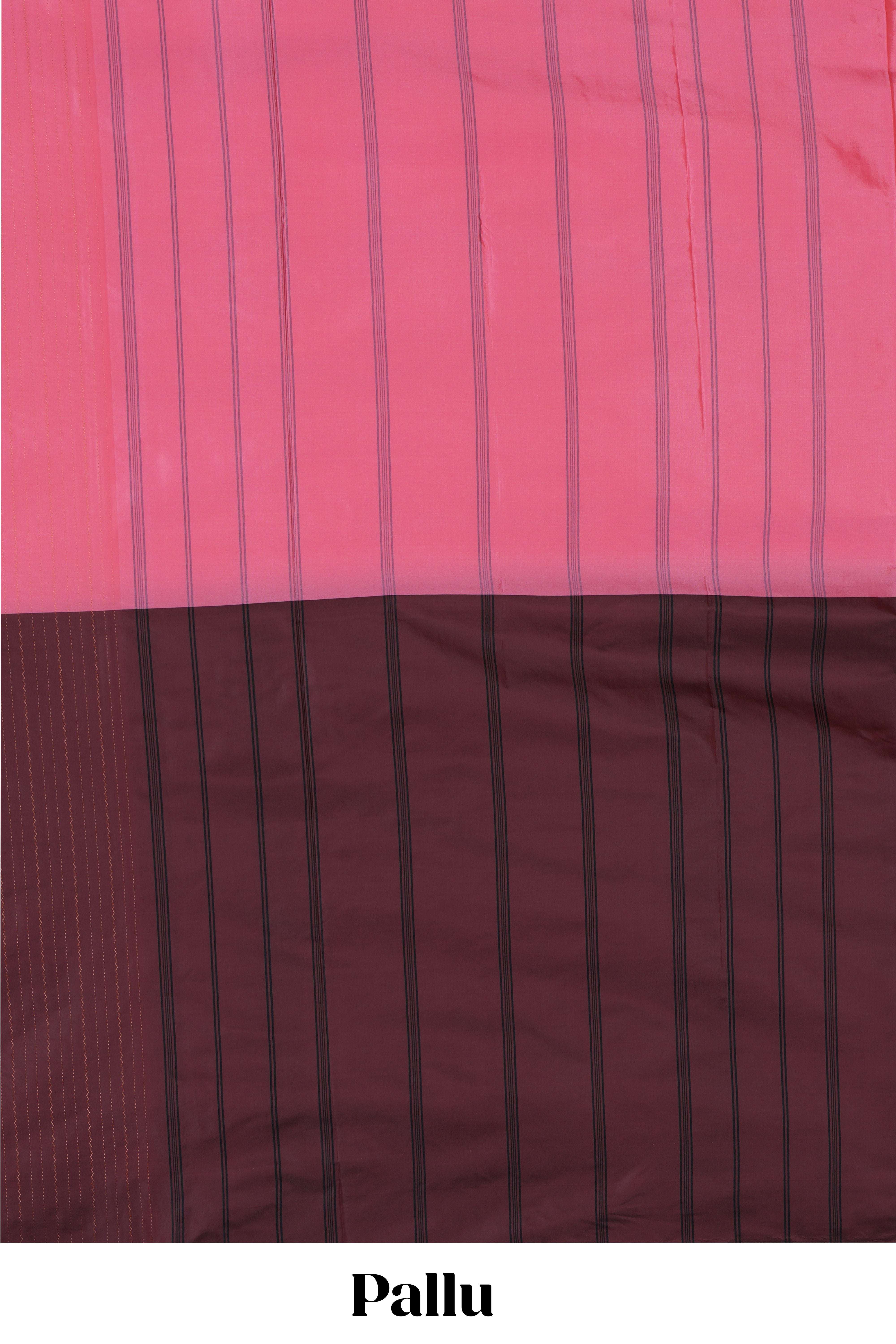 Borderless pink & brown dual shade striped semisilk cotton saree with striped pallu and matching blouse