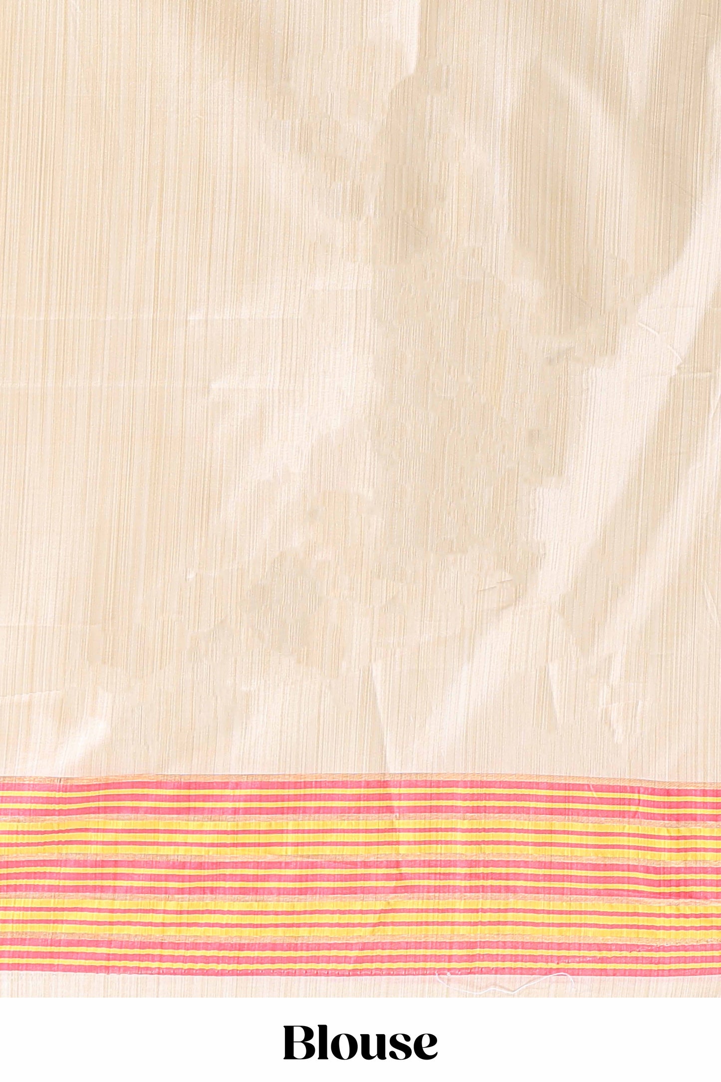 Borderless sandal striped yellow & pink shade ikkat style semi soft silk saree with contrast striped pallu and matching blouse