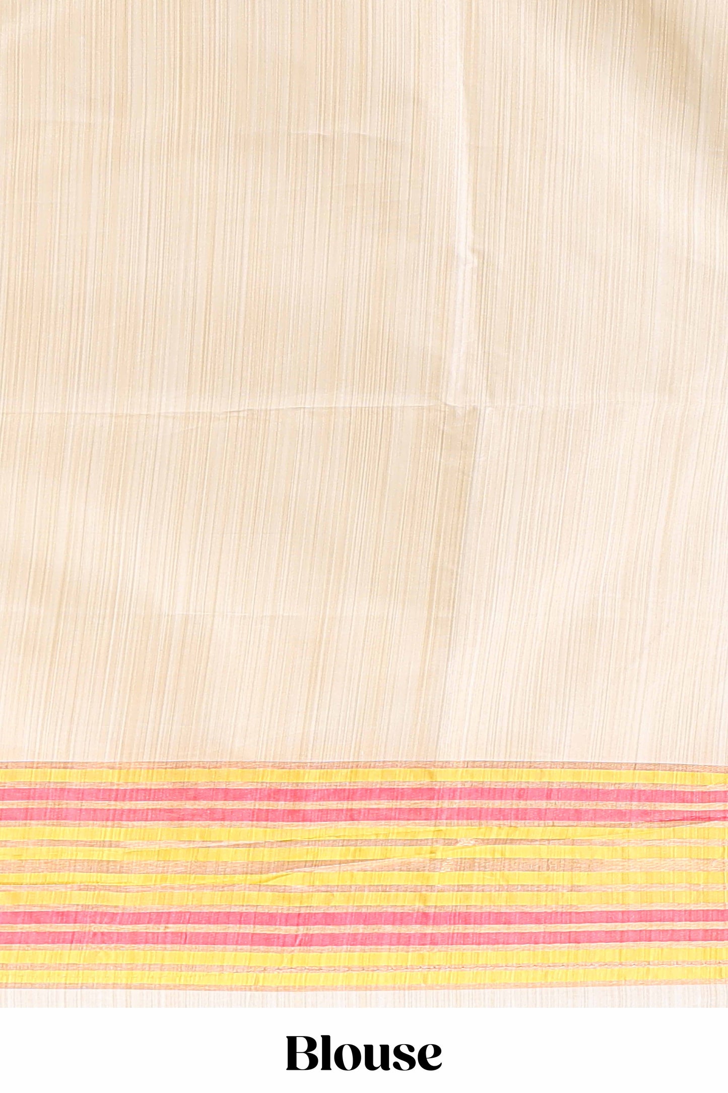 Borderless sandal striped yellow & pink shade ikkat style semi soft silk saree with contrast striped pallu and matching blouse