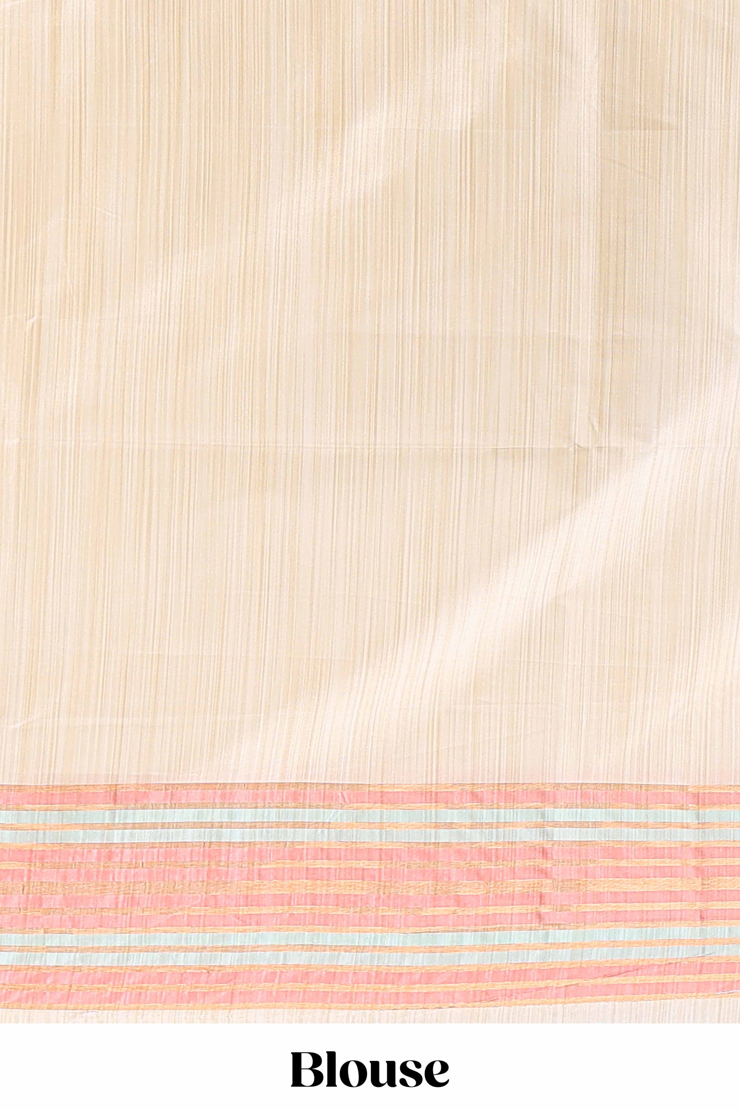 Borderless sandal striped peach & ice blue shade ikkat style semi soft silk saree with contrast striped pallu and matching blouse