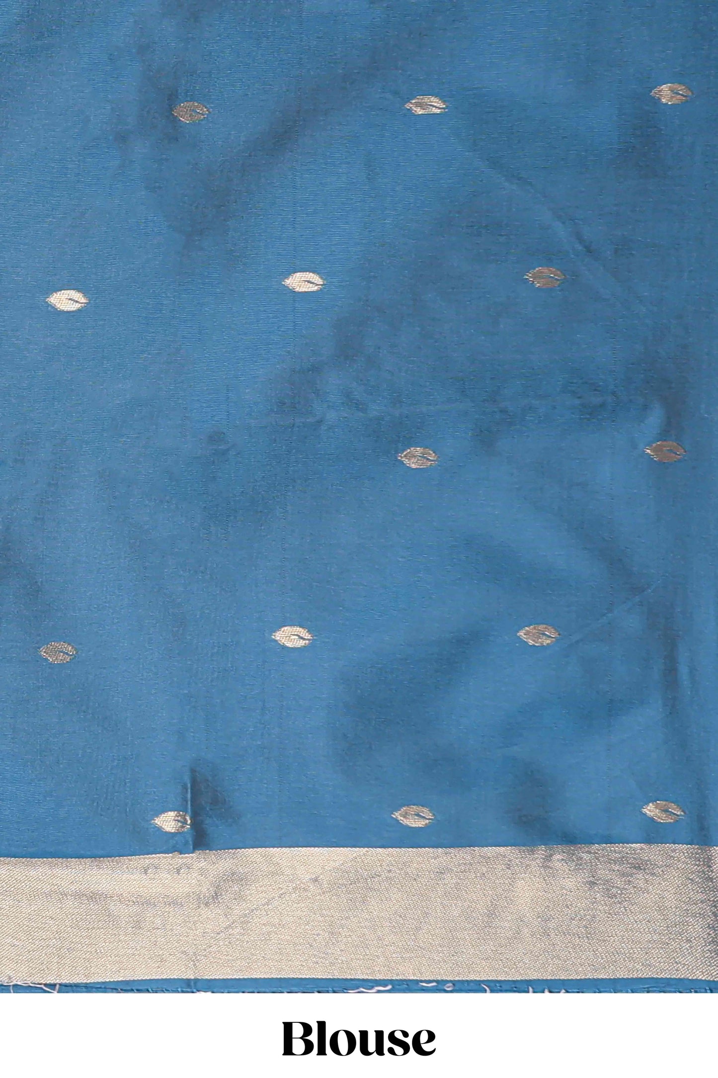 Borderless blue leaf zari butta and birds design semi soft silk saree with self pallu and matching blouse
