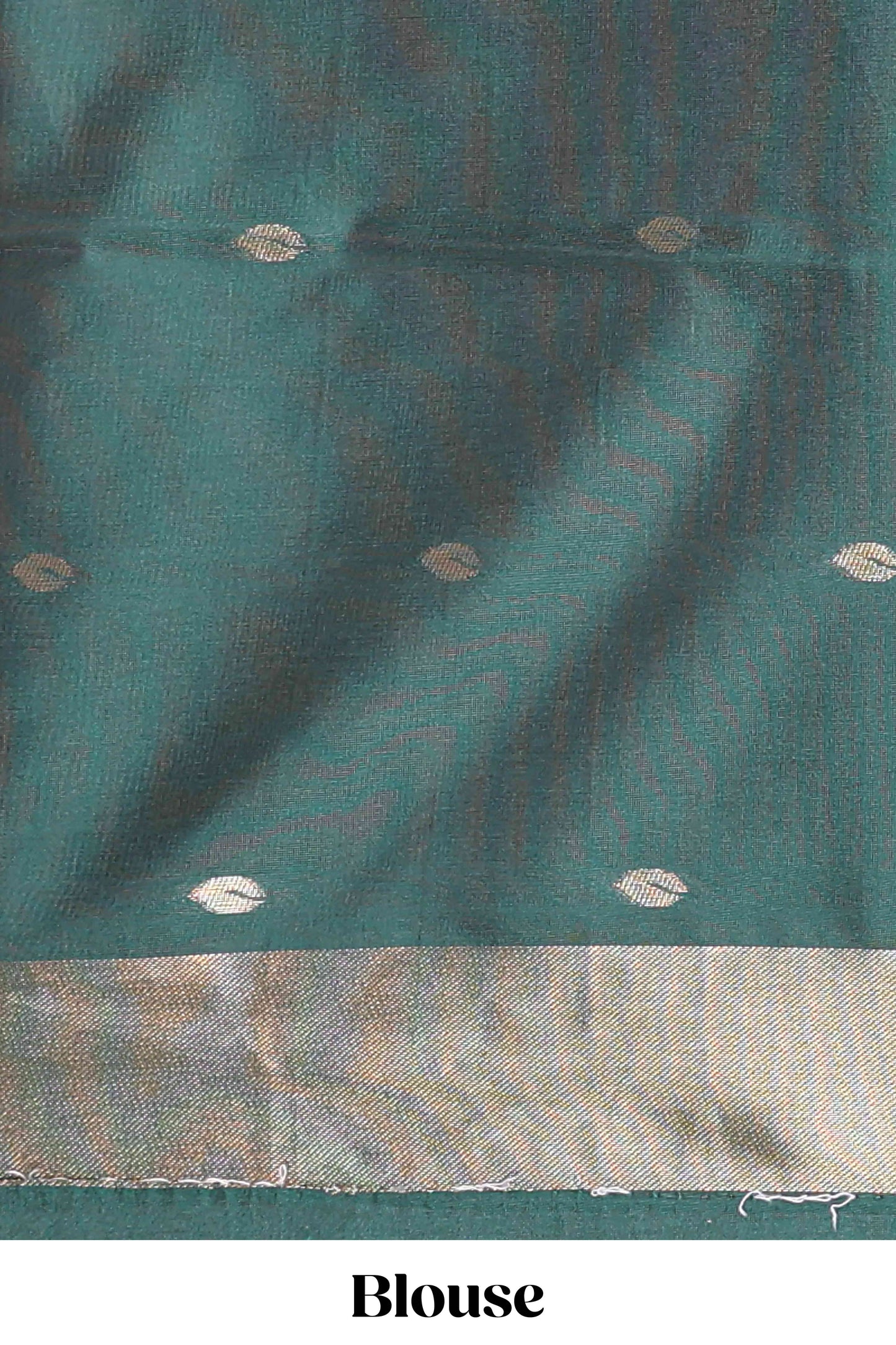Borderless forest green leaf zari butta and birds design semi soft silk saree with self pallu and matching blouse