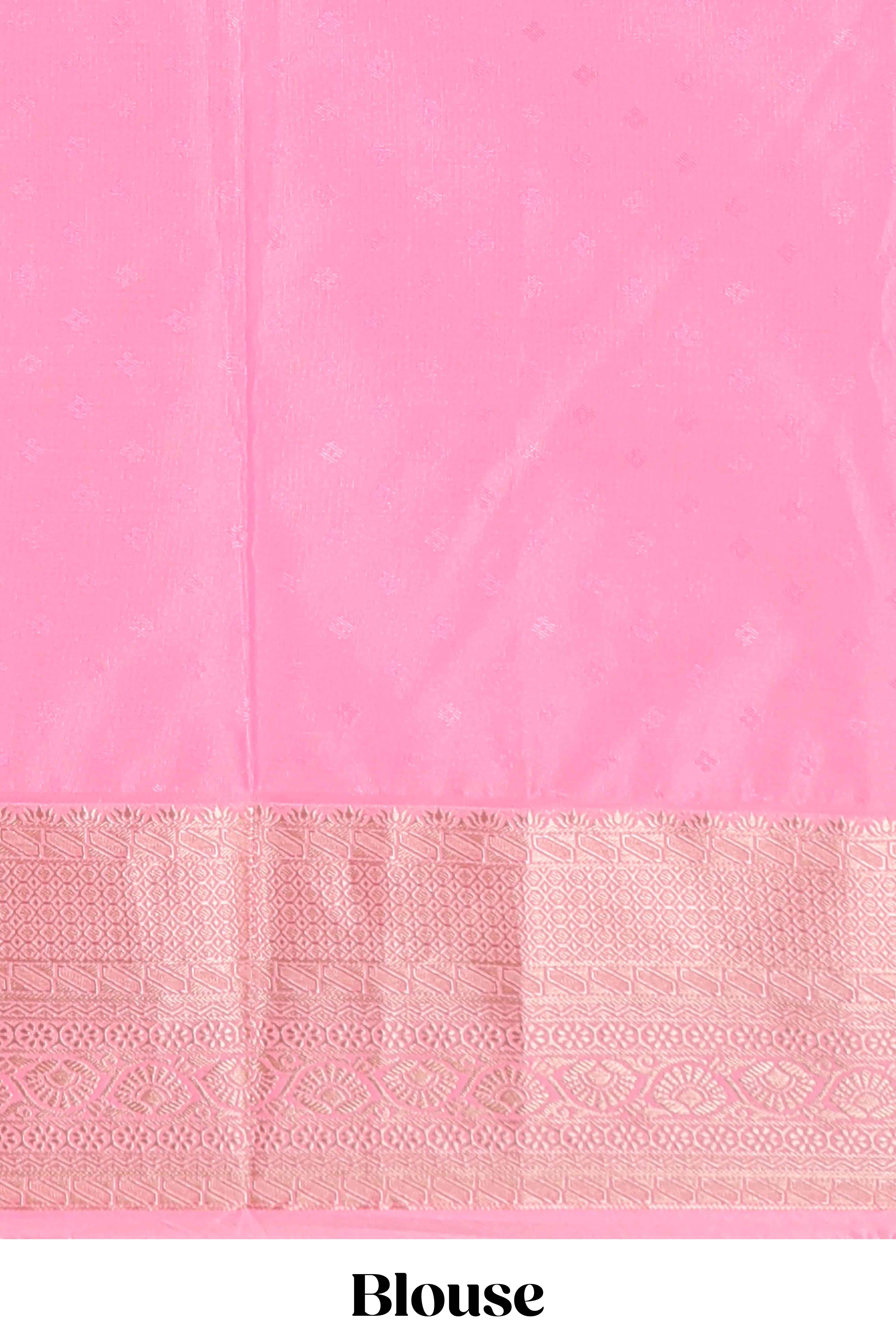 Blue checked zari butta semi soft silk saree with contrast border and floral design pallu