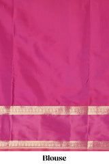 Grey zari butta design semi soft silk saree with contrast bentex border and pallu