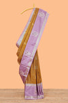 Mustard floral zari design semi soft silk saree with contrast bentex border and pallu