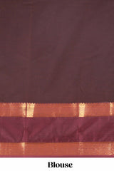 Bright orange striped zari motifs semi soft silk saree with contrast bentex border and pallu