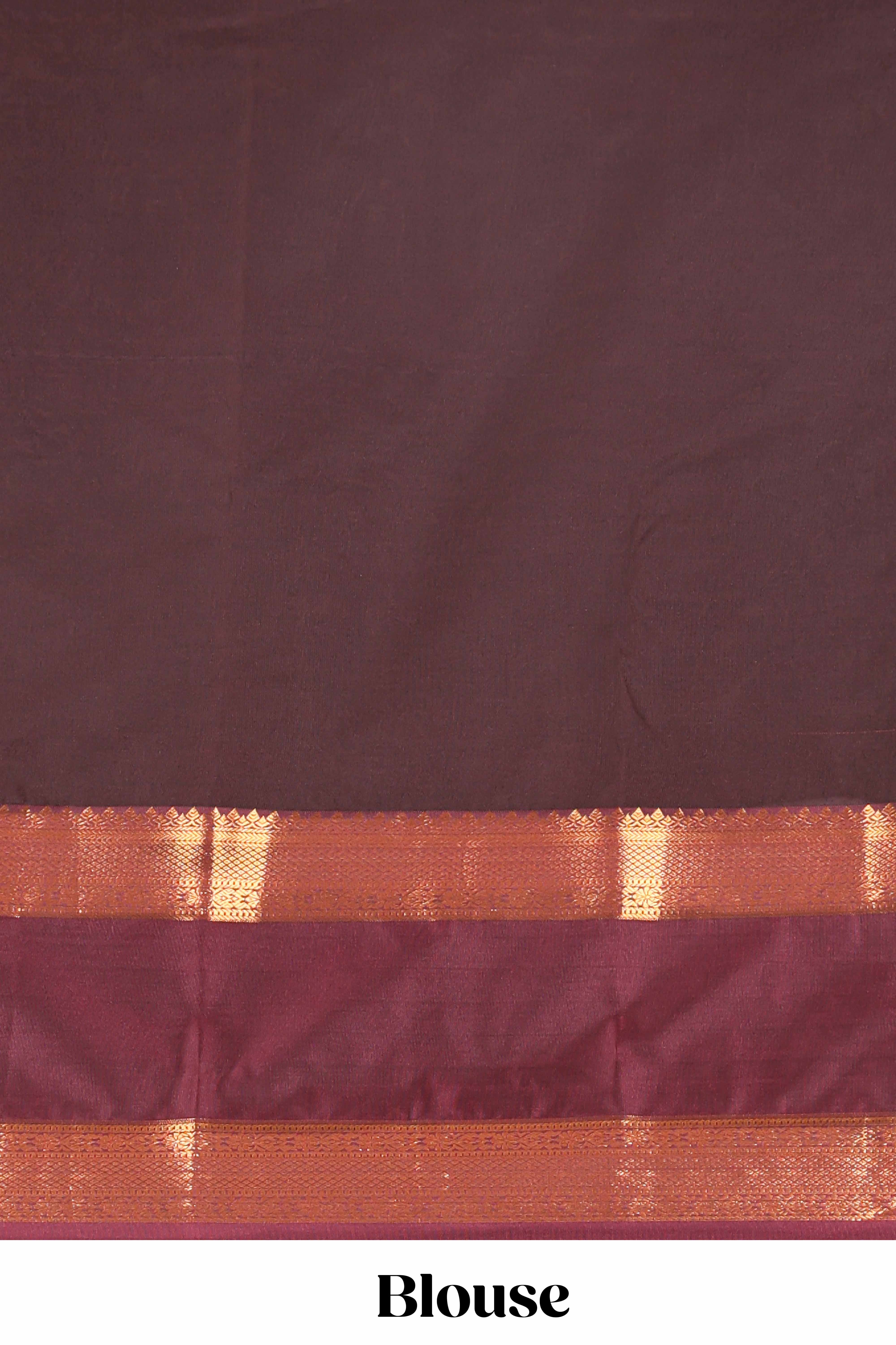 Bright orange striped zari motifs semi soft silk saree with contrast bentex border and pallu