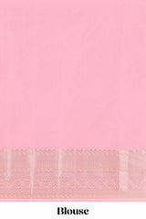 Lavender checked zari motifs semi soft silk saree with contrast border and floral design pallu
