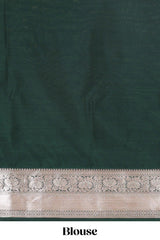 Pink checked zari buttas semi soft silk saree with contrast zari border and floral design pallu