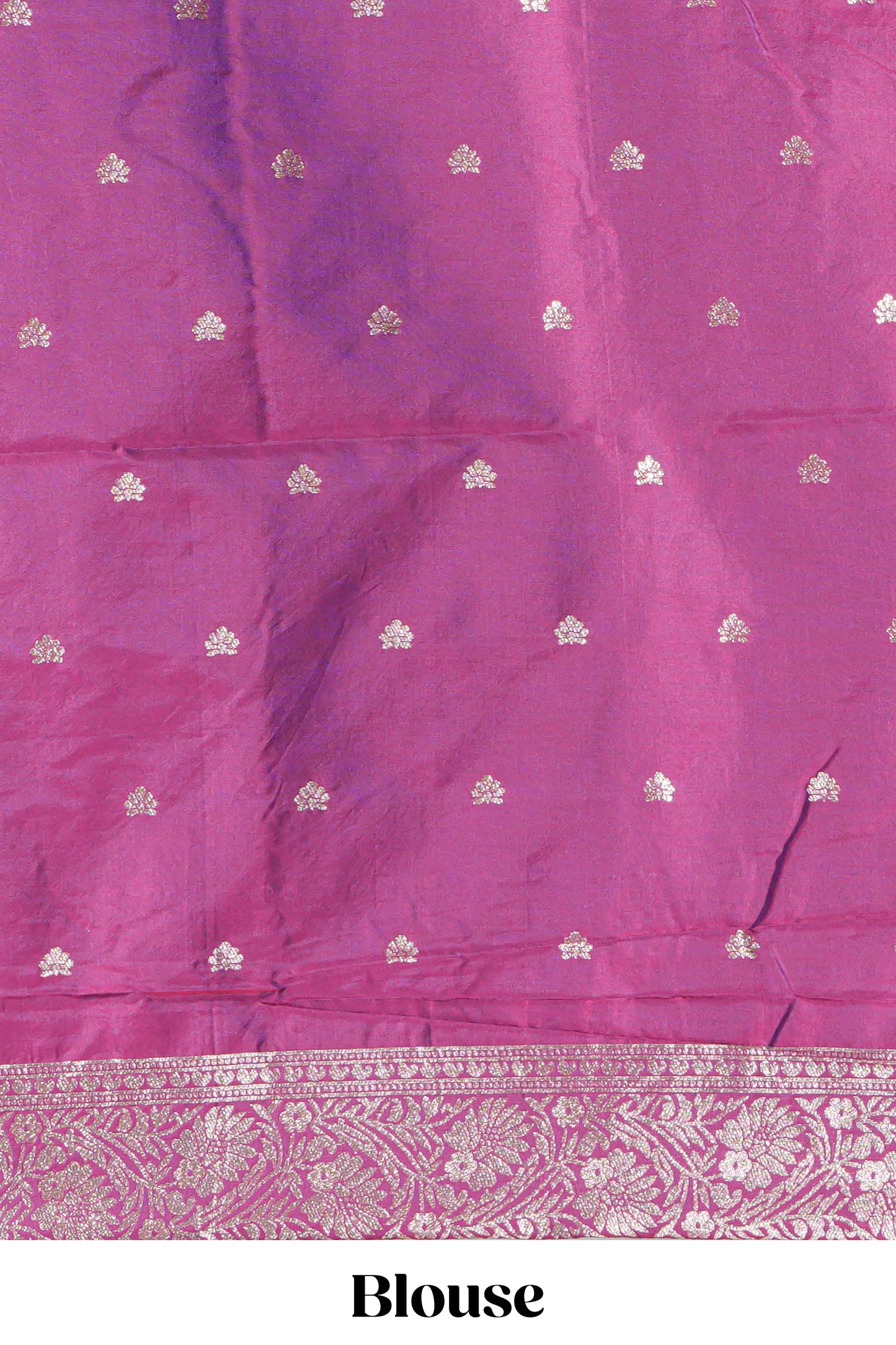 Magenta & purple dual tone floral zari motifs design semi soft silk saree with self border and matching blouse