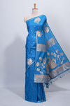 Blue floral zari motifs design semi soft silk saree with self border and matching blouse