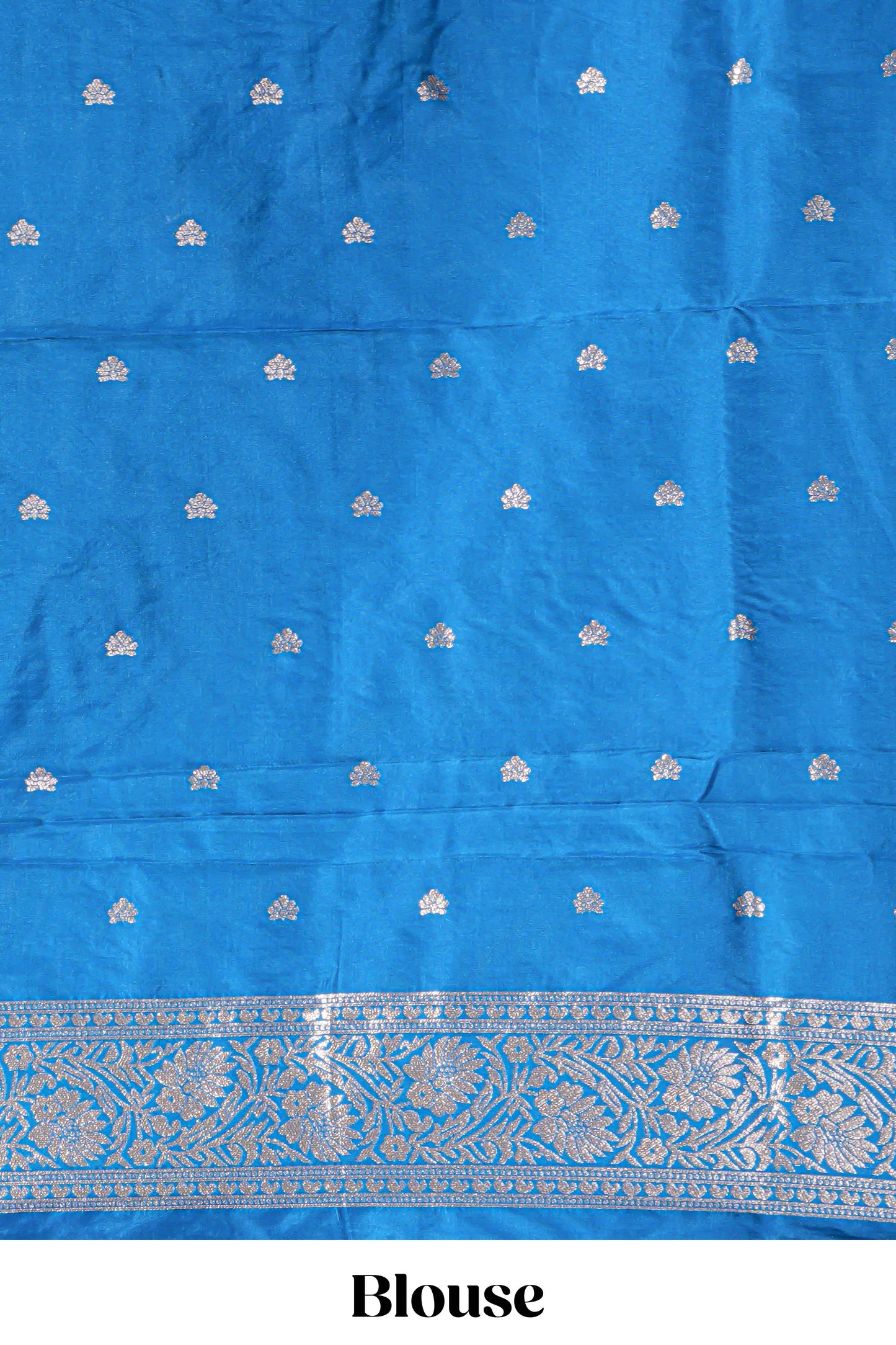 Blue floral zari motifs design semi soft silk saree with self border and matching blouse