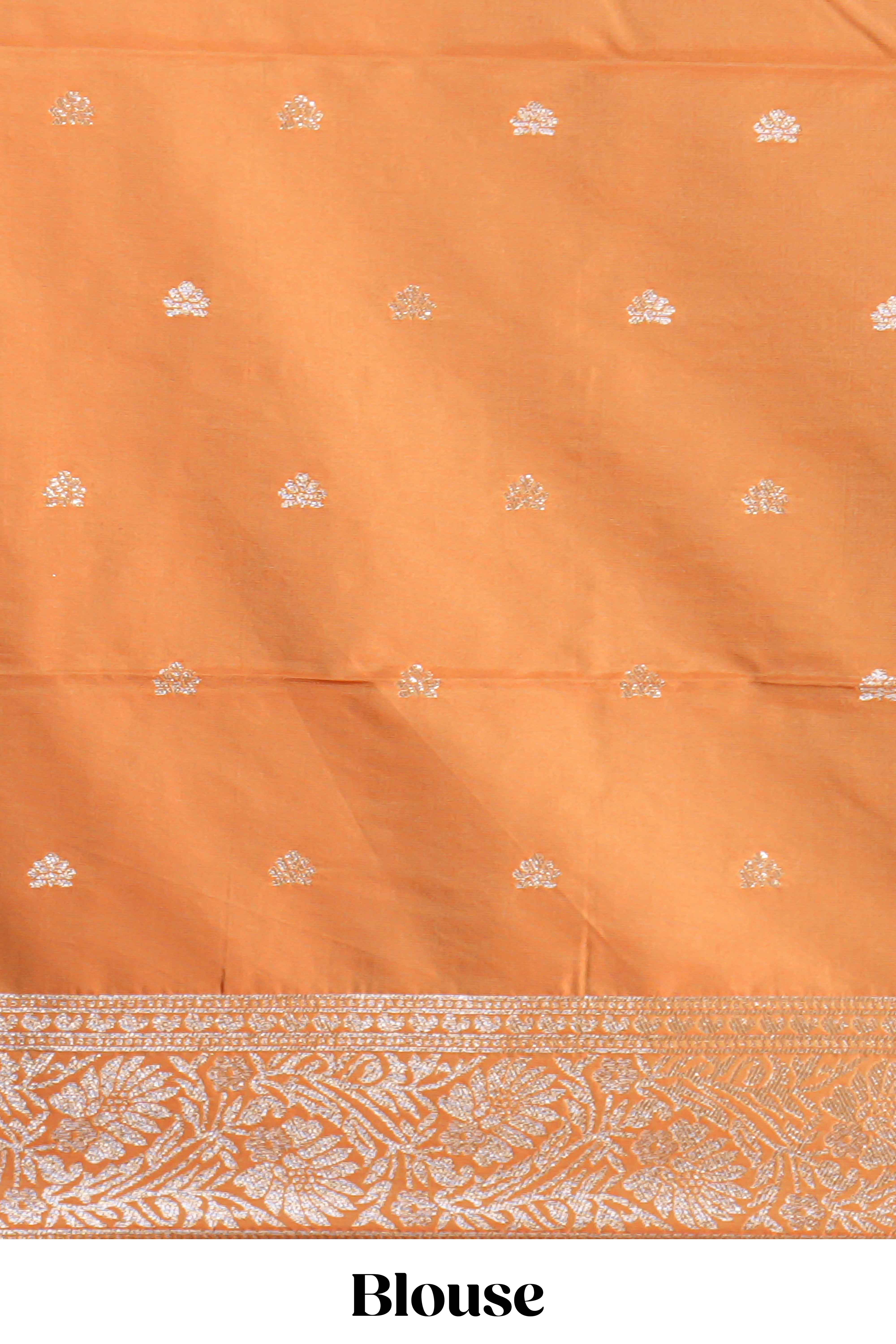 Light orange floral zari motifs design semi soft silk saree with self border and matching blouse