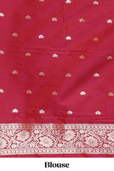 Red colour Semi soft silk withgold zari floral motifs border with peacock motifs and matching blouse