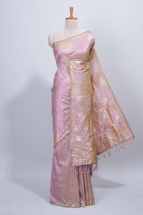 Soft lavender floral zari motifs design semi soft silk saree with self border and matching blouse