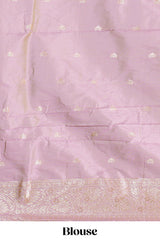 Soft lavender floral zari motifs design semi soft silk saree with self border and matching blouse