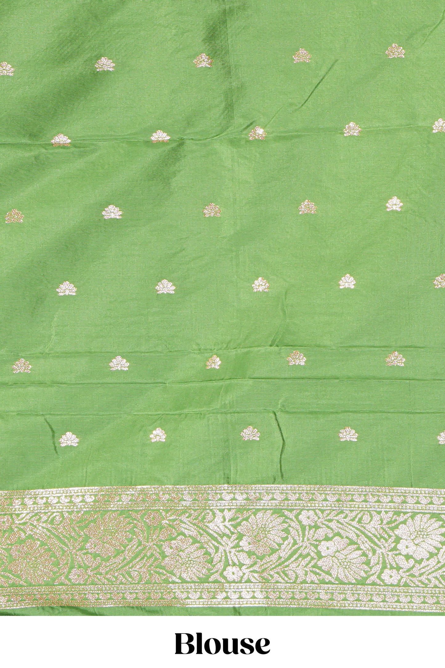 Green floral zari motifs design semi soft silk saree with self border and matching blouse