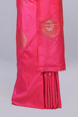 Pink floral zari motifs design semi soft silk saree with self border and matching blouse