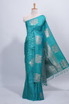 Green floral zari motifs design semi soft silk saree with self border and matching blouse