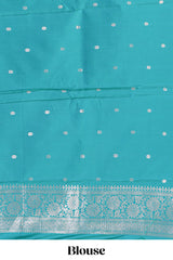 Green floral zari motifs design semi soft silk saree with self border and matching blouse