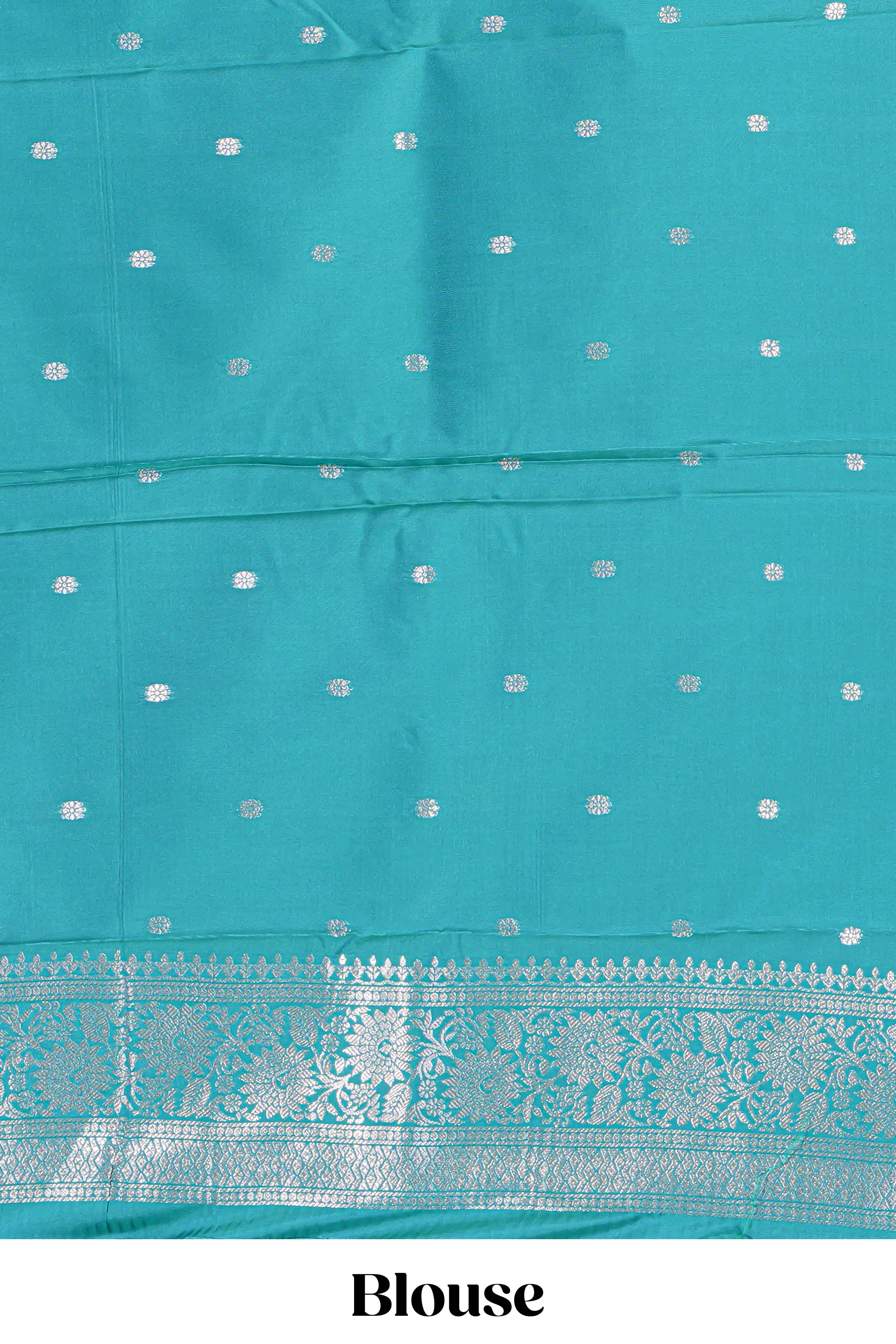 Green floral zari motifs design semi soft silk saree with self border and matching blouse