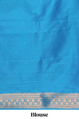 Blue colour Semi soft silk withgold zari floral motifs border with Vaira oosi Design and matching blouse
