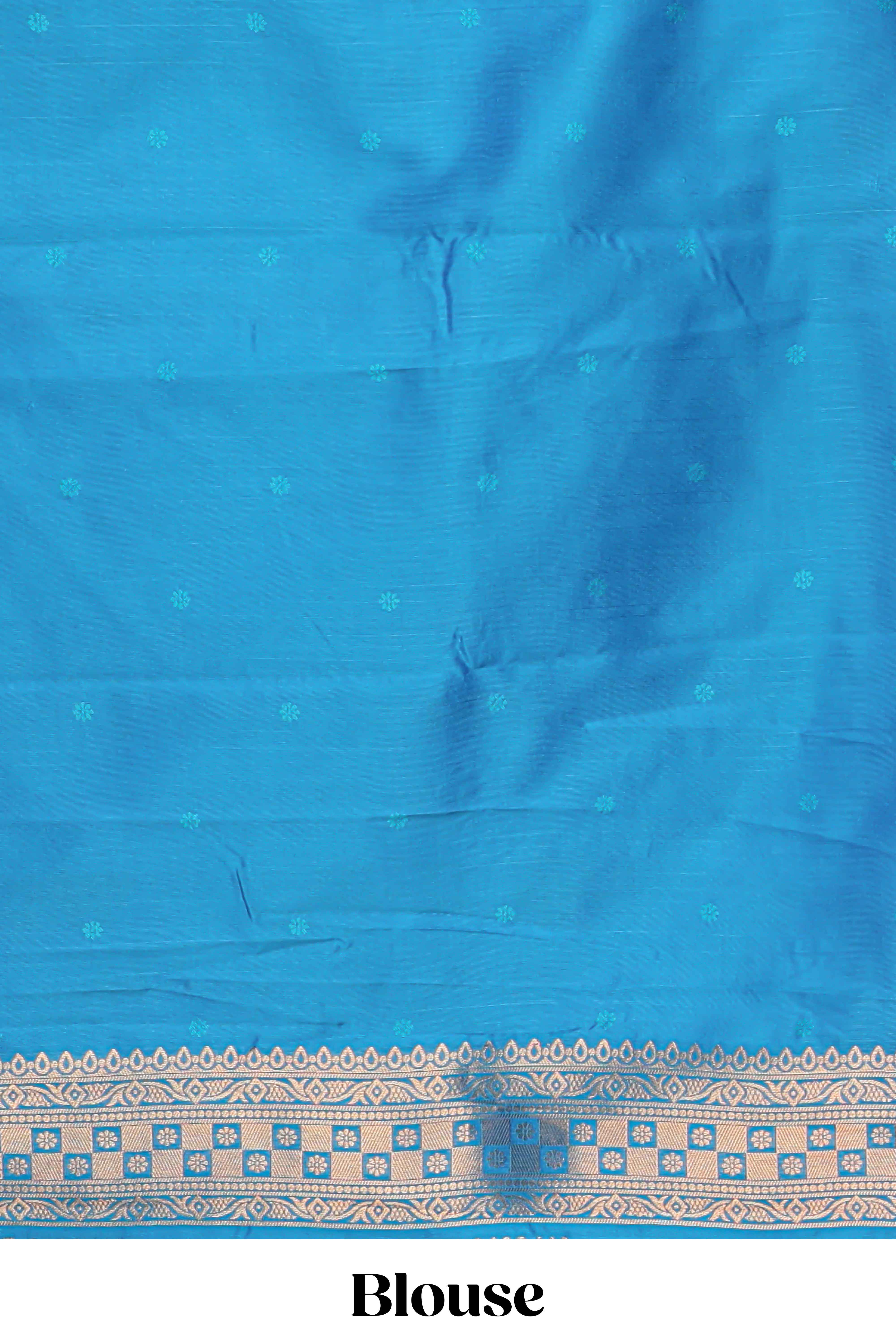 Blue colour Semi soft silk withgold zari floral motifs border with Vaira oosi Design and matching blouse