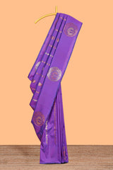 Violet colour Semi soft silk withgold zari floral motifs border with Vaira oosi Design and matching blouse